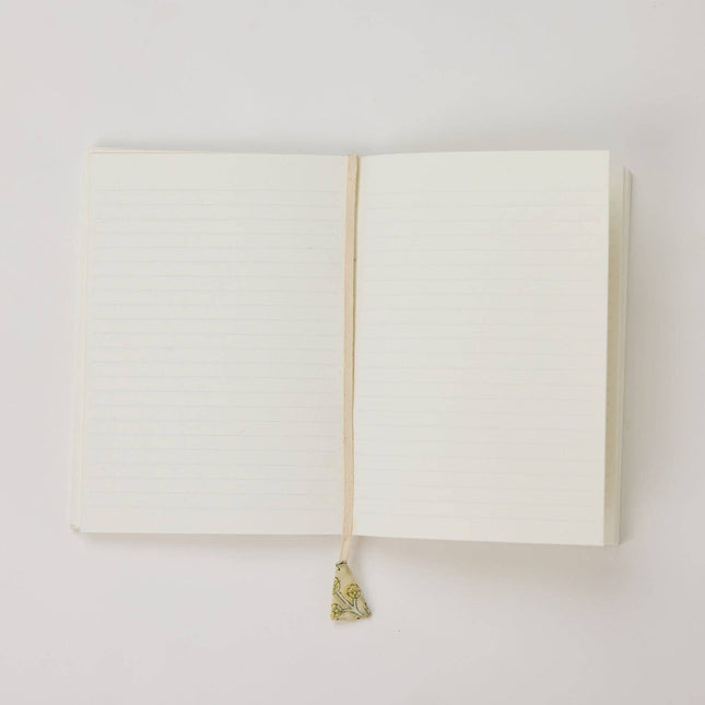 Block Printed Ruled Notebook (A5) - Floral Lattice Buttercream