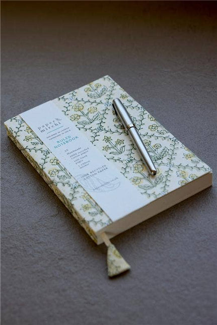 Block Printed Ruled Notebook (A5) - Floral Lattice Buttercream