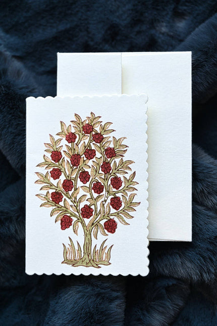 Hand Block Printed Greeting Card - GC Mogra Scarlet