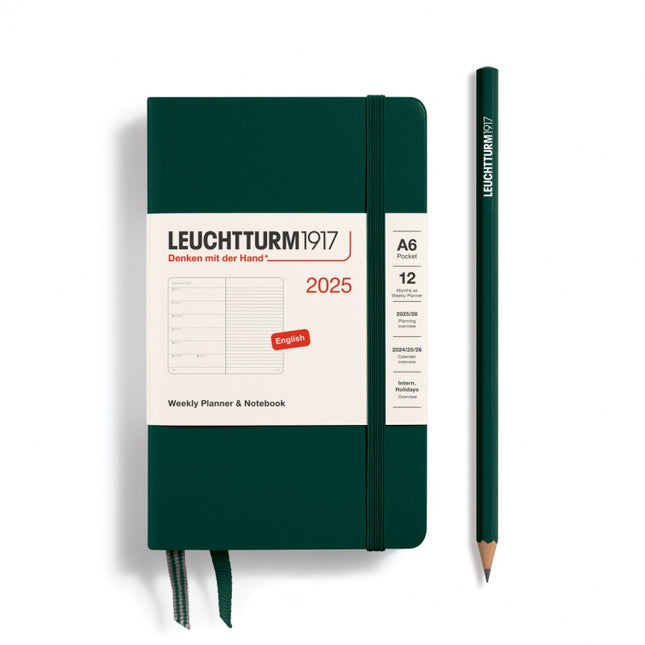 Leuchtturm1917 A6 Pocket Hardcover Weekly Planner & Notebook 2025 Forest Green