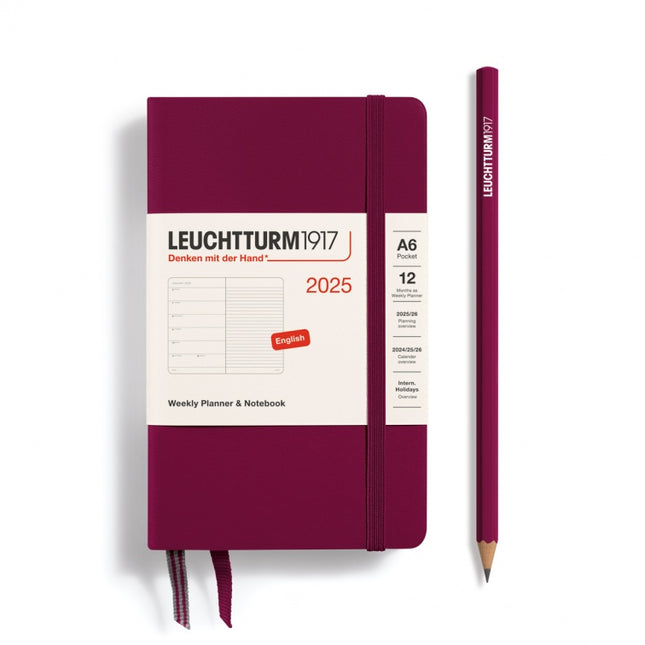 Leuchtturm1917 A6 Pocket Hardcover Weekly Planner & Notebook 2025 Port Red