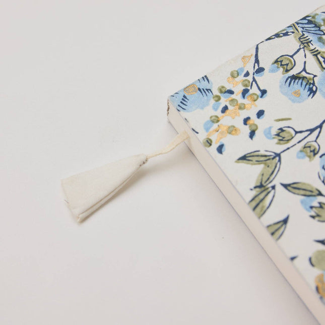 Block Printed Ruled Notebook (A5) - Song Birds Blue Stone
