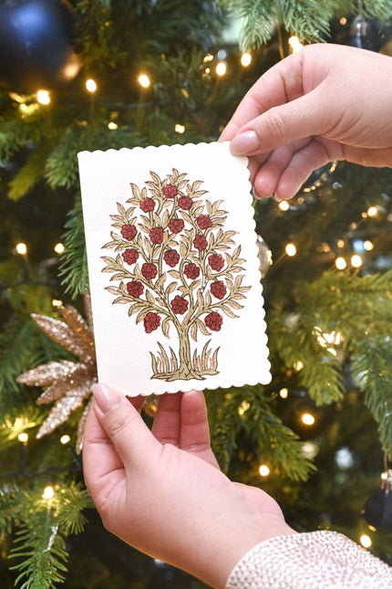 Hand Block Printed Greeting Card - GC Mogra Scarlet