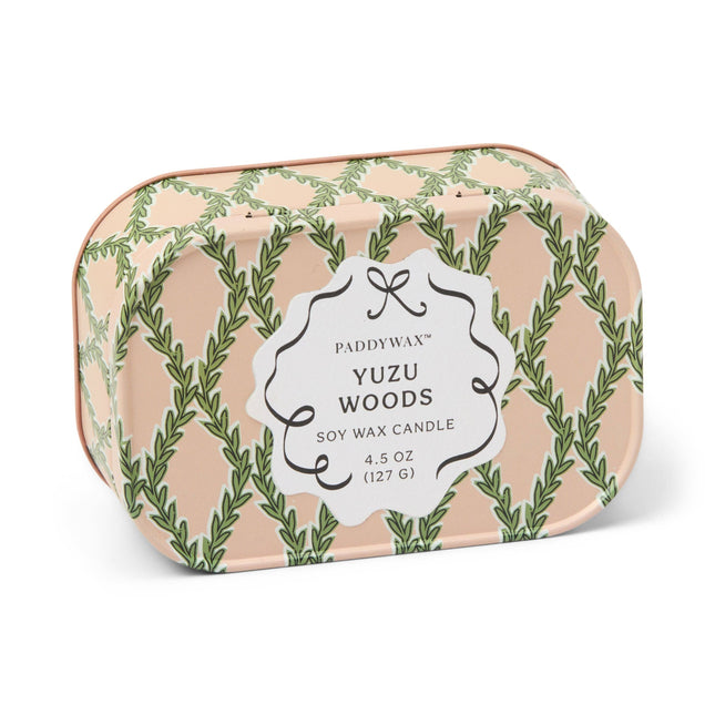 Printed Tin Candle - Pink & Green - Yuzu Woods