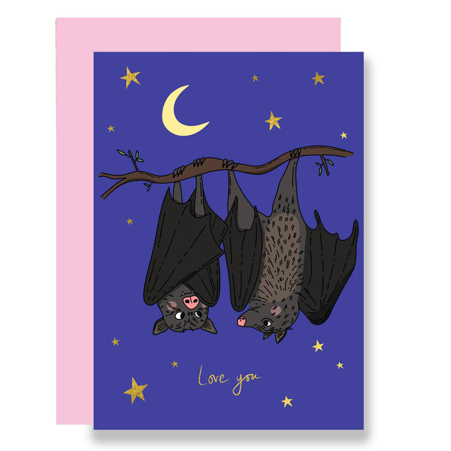 Two Bats in Love Gold Foil - Love/Anniversary Card
