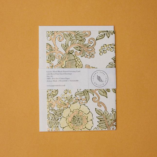 Hand Block Printed Greeting Card - GC Wild Rose Buttercream