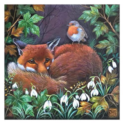 John Austin Fox & Snowdrops Card