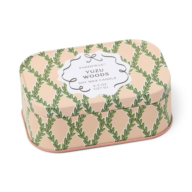 Printed Tin Candle - Pink & Green - Yuzu Woods
