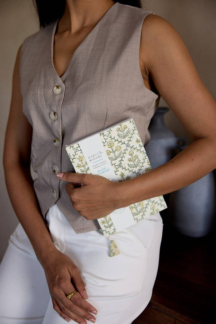Block Printed Ruled Notebook (A5) - Floral Lattice Buttercream