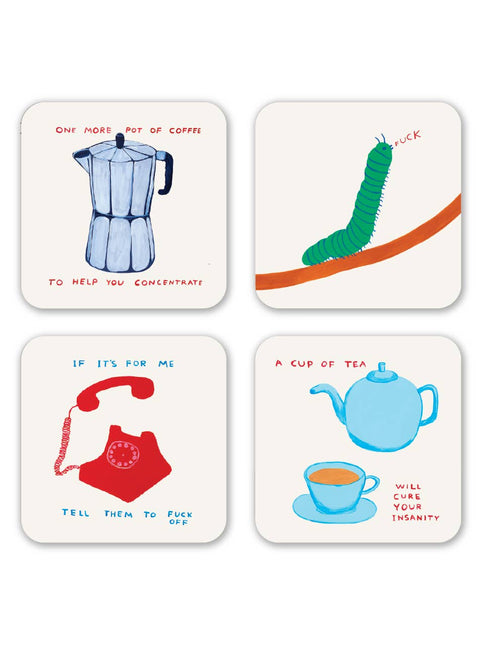 Funny Gift - Pack of 4 Coasters by David Shrigley