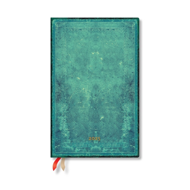 Pacific Blue Bold (Old Leather Collection) Maxi 12-month Vertical Hardback Dayplanner 2025 (Elastic Band Closure)