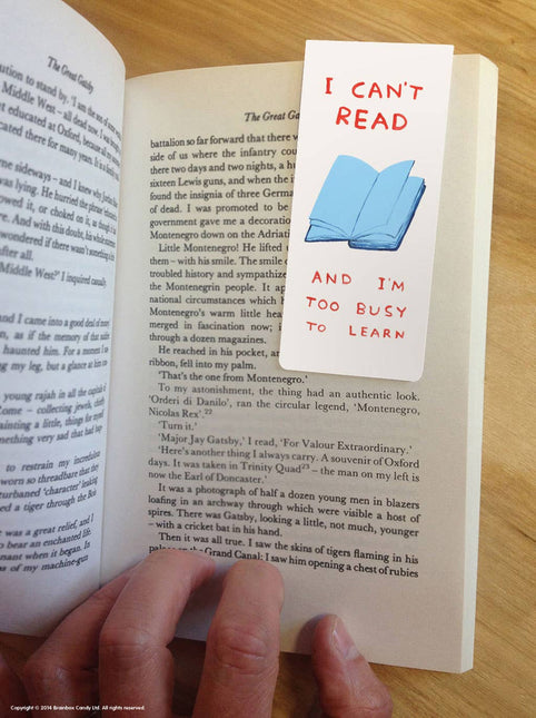 I Can't Read Bookmark by David Shrigley
