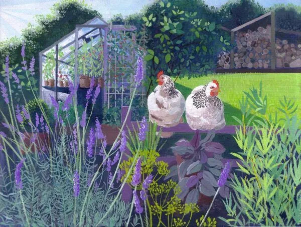 Hens on a Summer Morning Card