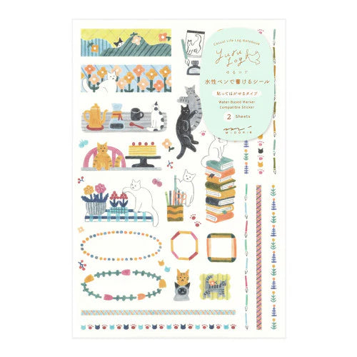 Midori Yuru Log Sticker Set - Cats
