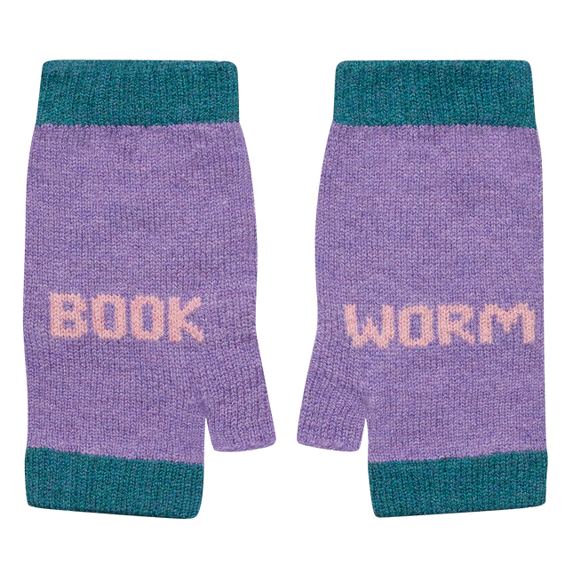 Book Worm Mittens in Violet & Calamine