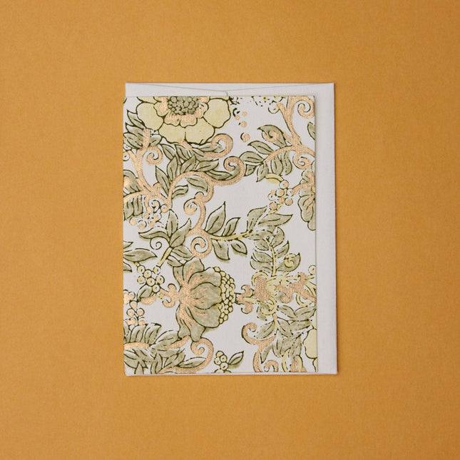 Hand Block Printed Greeting Card - GC Wild Rose Buttercream