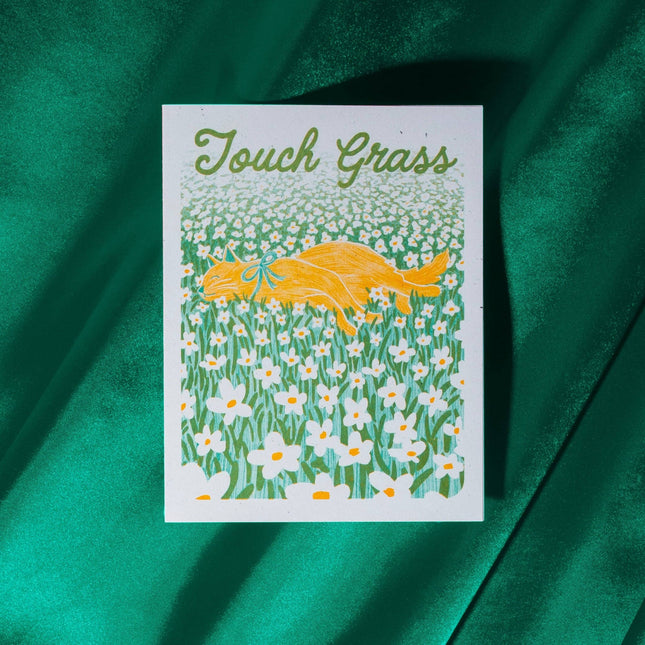 Touch Grass Cat - Risograph Card
