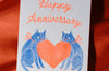 Anniversary Heart Cats - Risograph Card