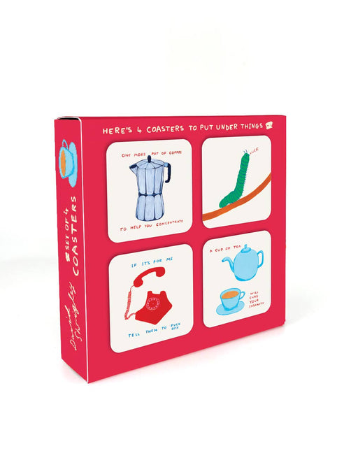 Funny Gift - Pack of 4 Coasters by David Shrigley