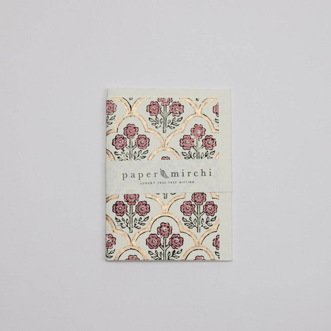 Hand Block Printed Greeting Card - Trellis Pink Earth