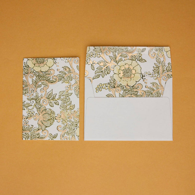 Hand Block Printed Greeting Card - GC Wild Rose Buttercream