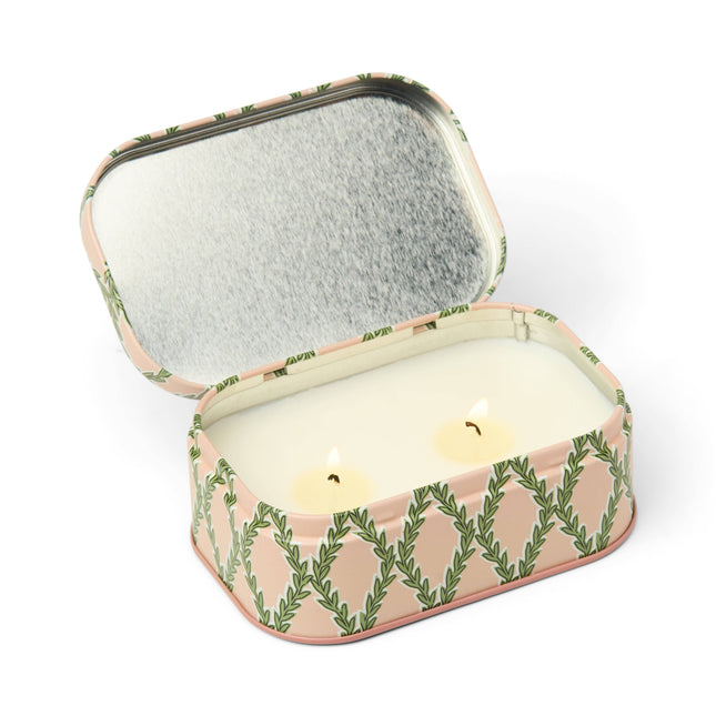 Printed Tin Candle - Pink & Green - Yuzu Woods