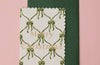 Block Printed Greeting Card - Bows Holly Green