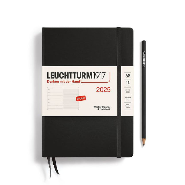 Leuchtturm1917 A5 Hardcover Weekly Planner and Notebook 2025 Black