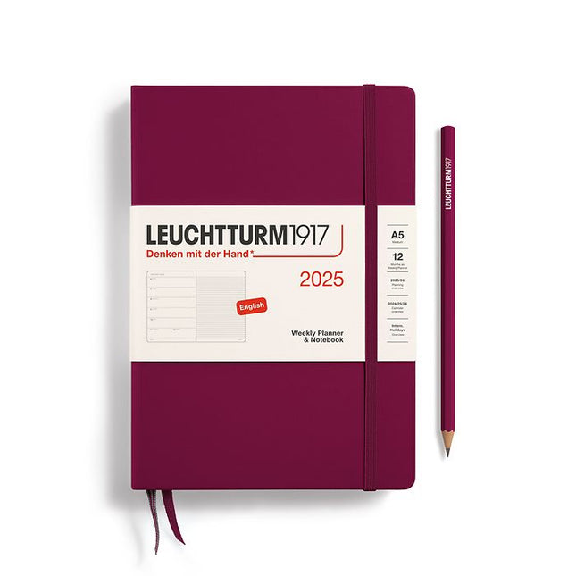 Leuchtturm1917 A5 Hardcover Weekly Planner and Notebook 2025 Port Red